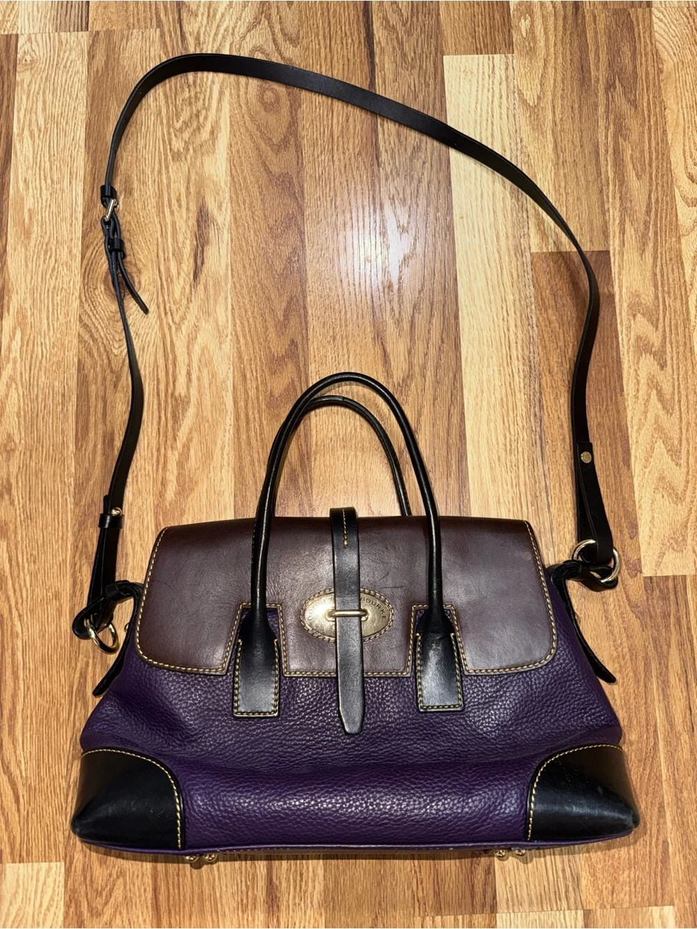 Dooney & Bourke Verona Elisa Pebbled Leather Satchel Purple Brown Crossbody Bag